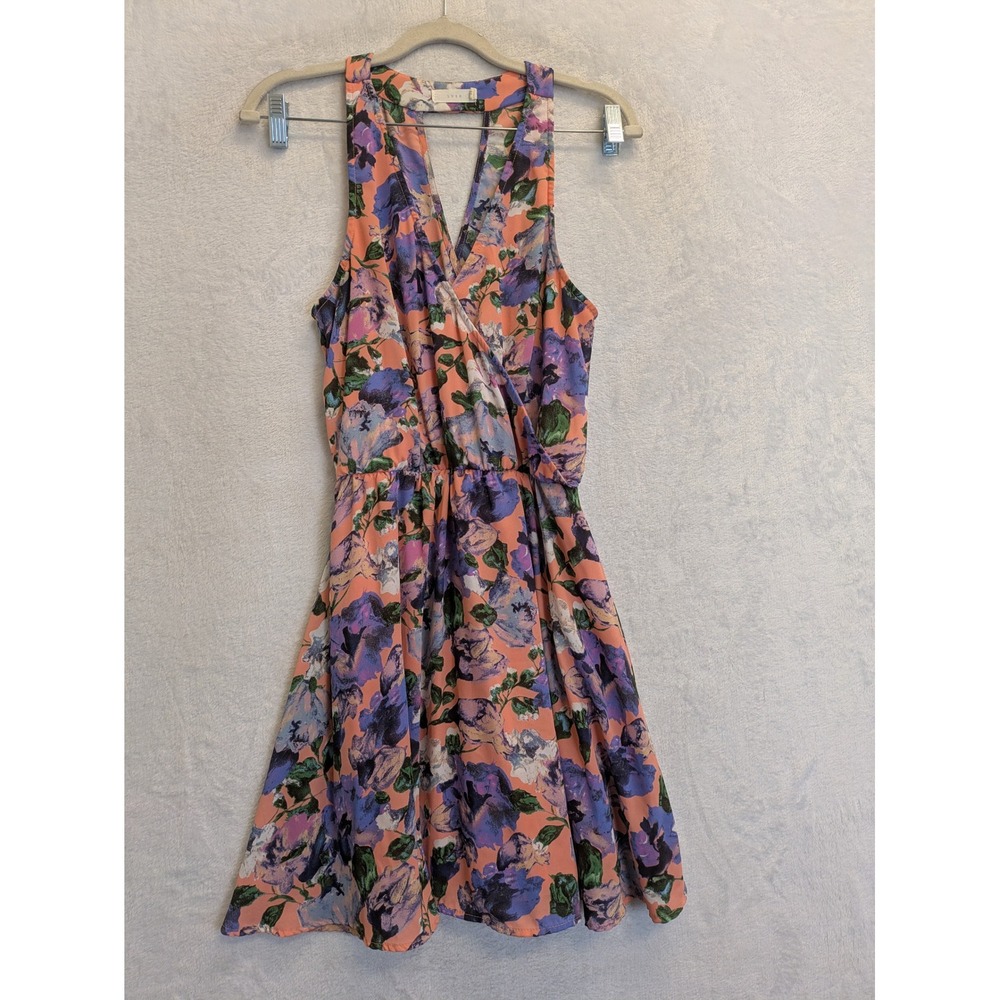 Lush Junior's Floral Print Wrap Dress‎ Coral Blue Purple Sleeveless Midi